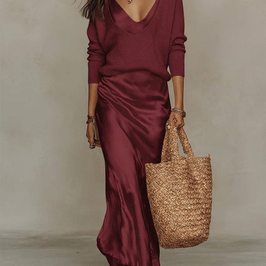 Solène | Robe Satinée & Ensemble en Maille