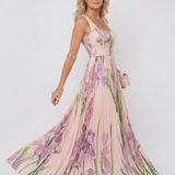 Robe Midi Sans Manches en Satin avec Décolleté Carré et Plis Élégants