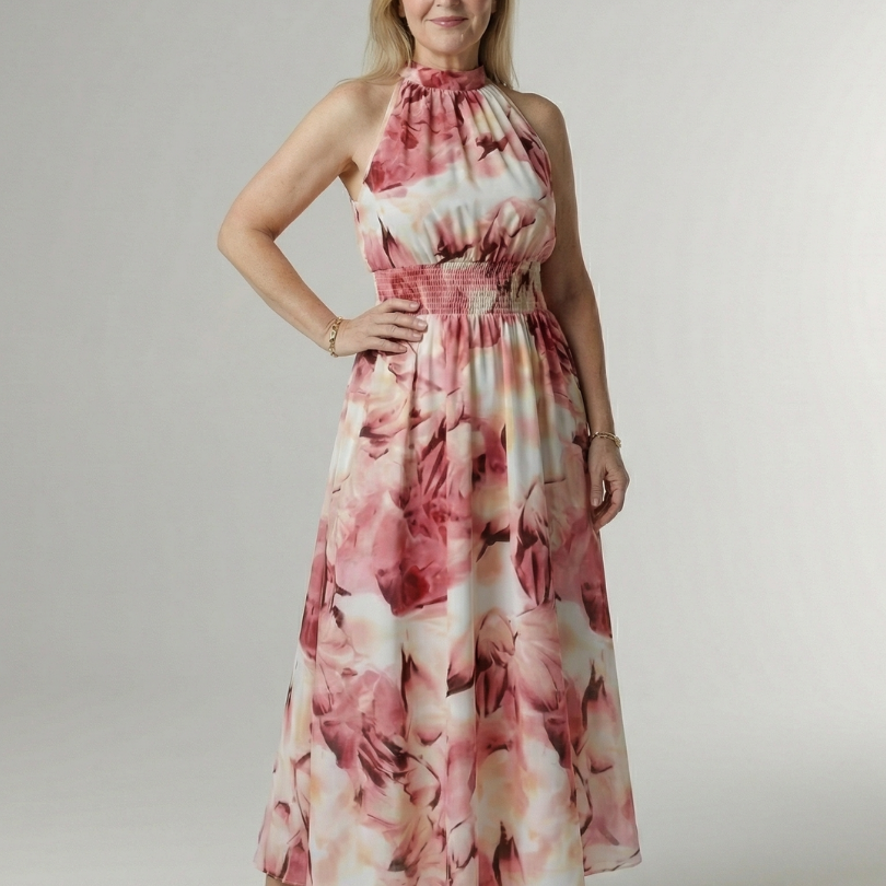 Sanja | Robe midi à bretelles avec taille froncée