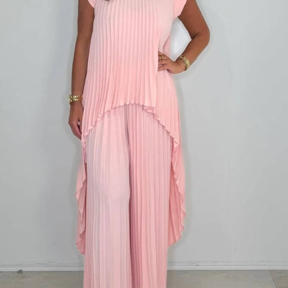 Sherry™ Midi Plissé Dress & Wide Leg Pant Set