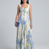 Biljana | Robe midi à motifs floraux avec décolleté carré