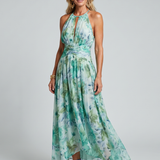 Marija | Robe Midi Halter avec Plis et Doux Motif Floral