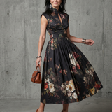 Teodora | Robe midi à motifs floraux et décolleté haut