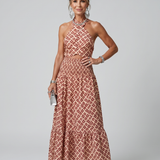 Ivana | Robe Midi Découpée à Motif Géométrique