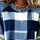 Oriane | Sweatshirt avec Patchwork à Carreaux et Couleur Contrastée