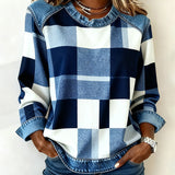 Oriane | Sweatshirt avec Patchwork à Carreaux et Couleur Contrastée