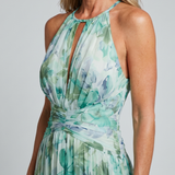 Marija | Robe Midi Halter avec Plis et Doux Motif Floral