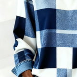 Oriane | Sweatshirt avec Patchwork à Carreaux et Couleur Contrastée