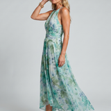 Marija | Robe Midi Halter avec Plis et Doux Motif Floral