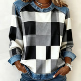 Oriane | Sweatshirt avec Patchwork à Carreaux et Couleur Contrastée