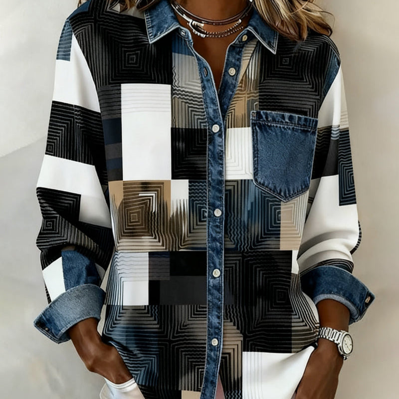Séraphine | Chemise Color Block avec Col Fashion