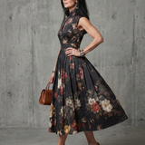 Teodora | Robe midi à motifs floraux et décolleté haut