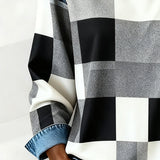 Oriane | Sweatshirt avec Patchwork à Carreaux et Couleur Contrastée