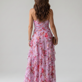 Dragana | Robe Maxi Fleurie à Bretelles avec Bodice Froncé