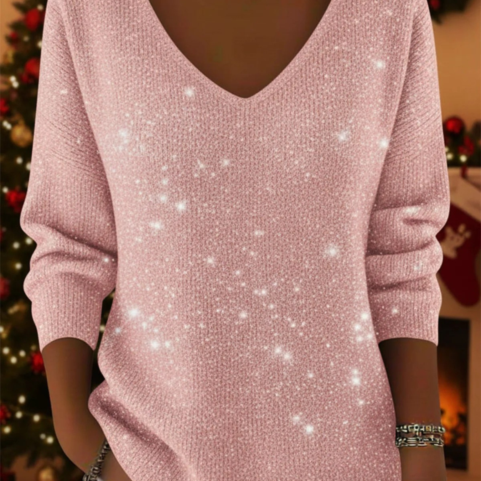 Étoile | Pull Festif avec Col en V