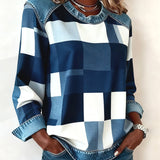 Oriane | Sweatshirt avec Patchwork à Carreaux et Couleur Contrastée