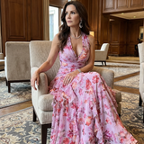 Dragana | Robe Maxi Fleurie à Bretelles avec Bodice Froncé