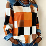Oriane | Sweatshirt avec Patchwork à Carreaux et Couleur Contrastée