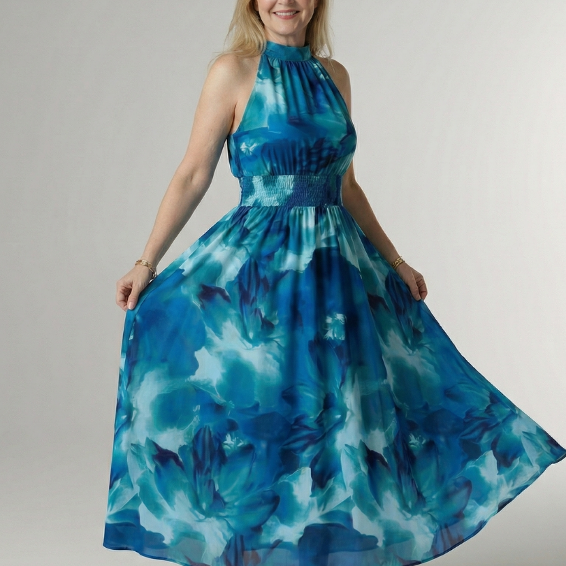 Sanja | Robe midi à bretelles avec taille froncée