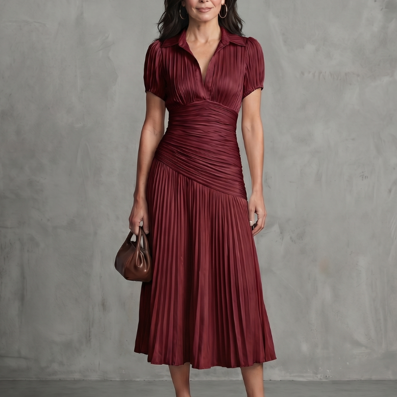 Ivana | Robe midi avec taille froncée