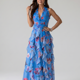Dragana | Robe Maxi Fleurie à Bretelles avec Bodice Froncé
