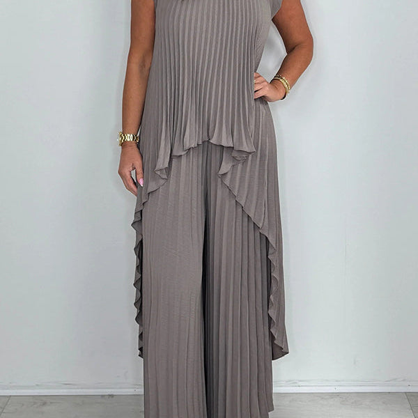 Sherry™ Midi Plissé Dress & Wide Leg Pant Set