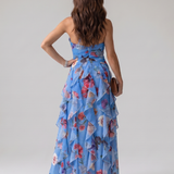 Dragana | Robe Maxi Fleurie à Bretelles avec Bodice Froncé