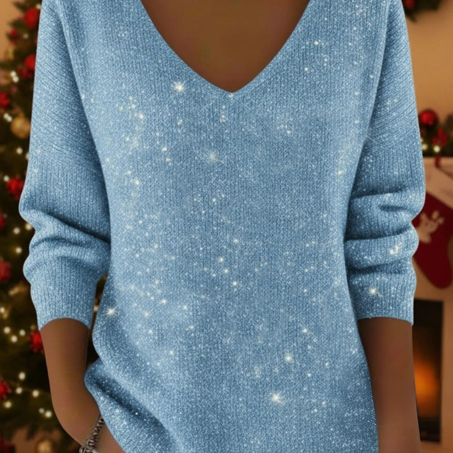 Étoile | Pull Festif avec Col en V