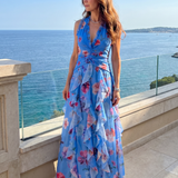 Dragana | Robe Maxi Fleurie à Bretelles avec Bodice Froncé