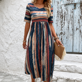 Noèle - Robe Midi Rayée Camouflante du Ventre