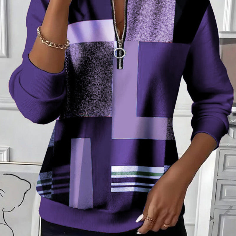 Aveline | Sweat-shirt décontracté avec demi-zip et imprimé