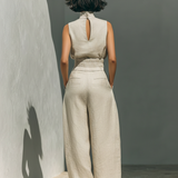 Maria | Ensemble débardeur minimaliste en coton et lin pour femmes et pantalon à jambes larges