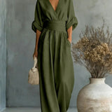 Robe Élégante en V, Dos Nu et Manches Fluides - Maison Claire et Sylvie