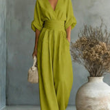 Robe Élégante en V, Dos Nu et Manches Fluides - Maison Claire et Sylvie