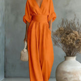 Robe Élégante en V, Dos Nu et Manches Fluides - Maison Claire et Sylvie