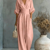 Robe Élégante en V, Dos Nu et Manches Fluides - Maison Claire et Sylvie