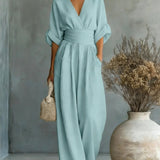 Robe Élégante en V, Dos Nu et Manches Fluides - Maison Claire et Sylvie