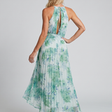 Robe Midi Portia en Crêpe Plissé avec Col Halter et Imprimé Floral