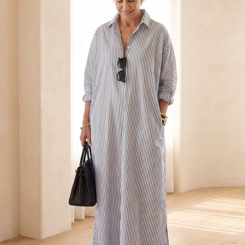 Soline – Robe chemise longue à rayures