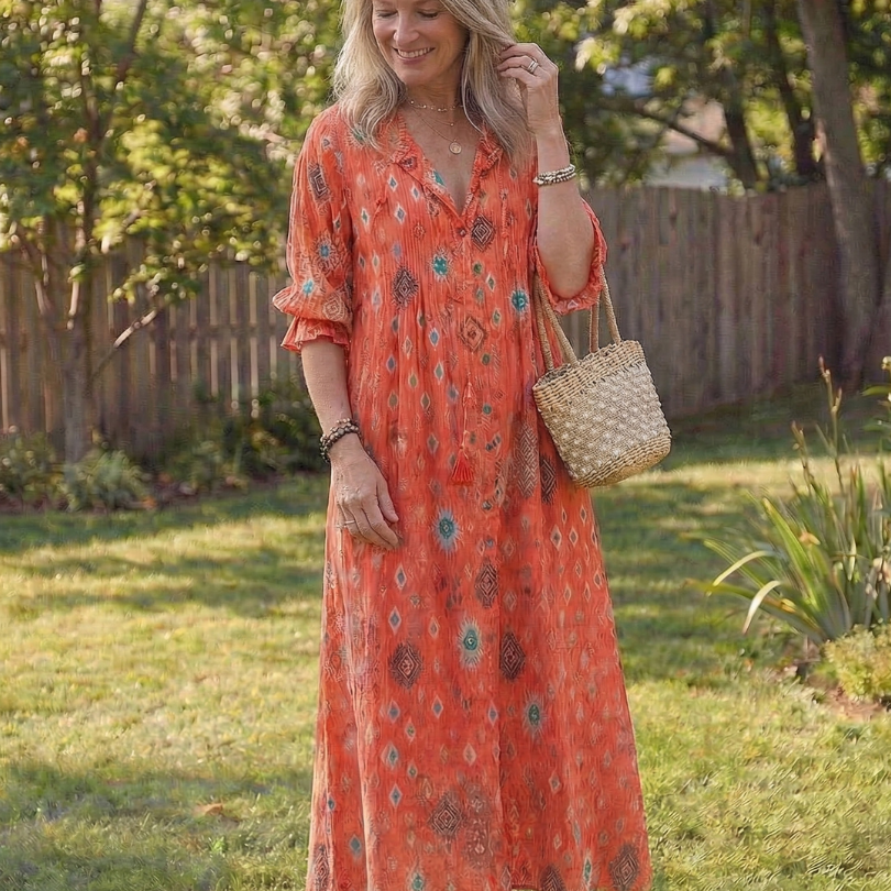 Virelle – Robe longue fluide imprimé botanique