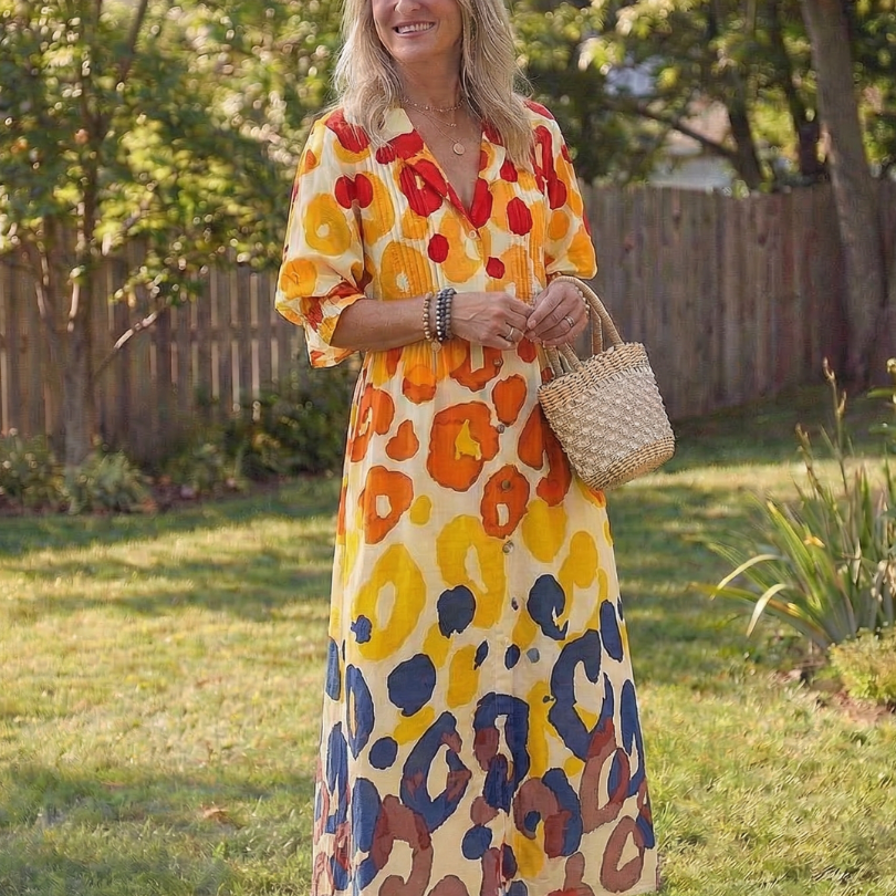 Virelle – Robe longue fluide imprimé botanique