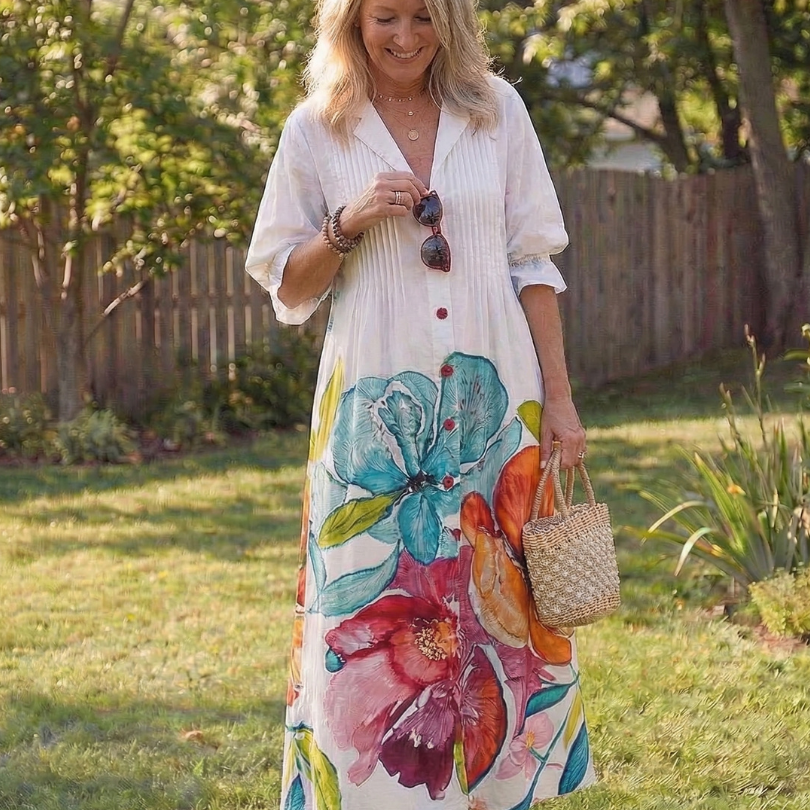 Virelle – Robe longue fluide imprimé botanique