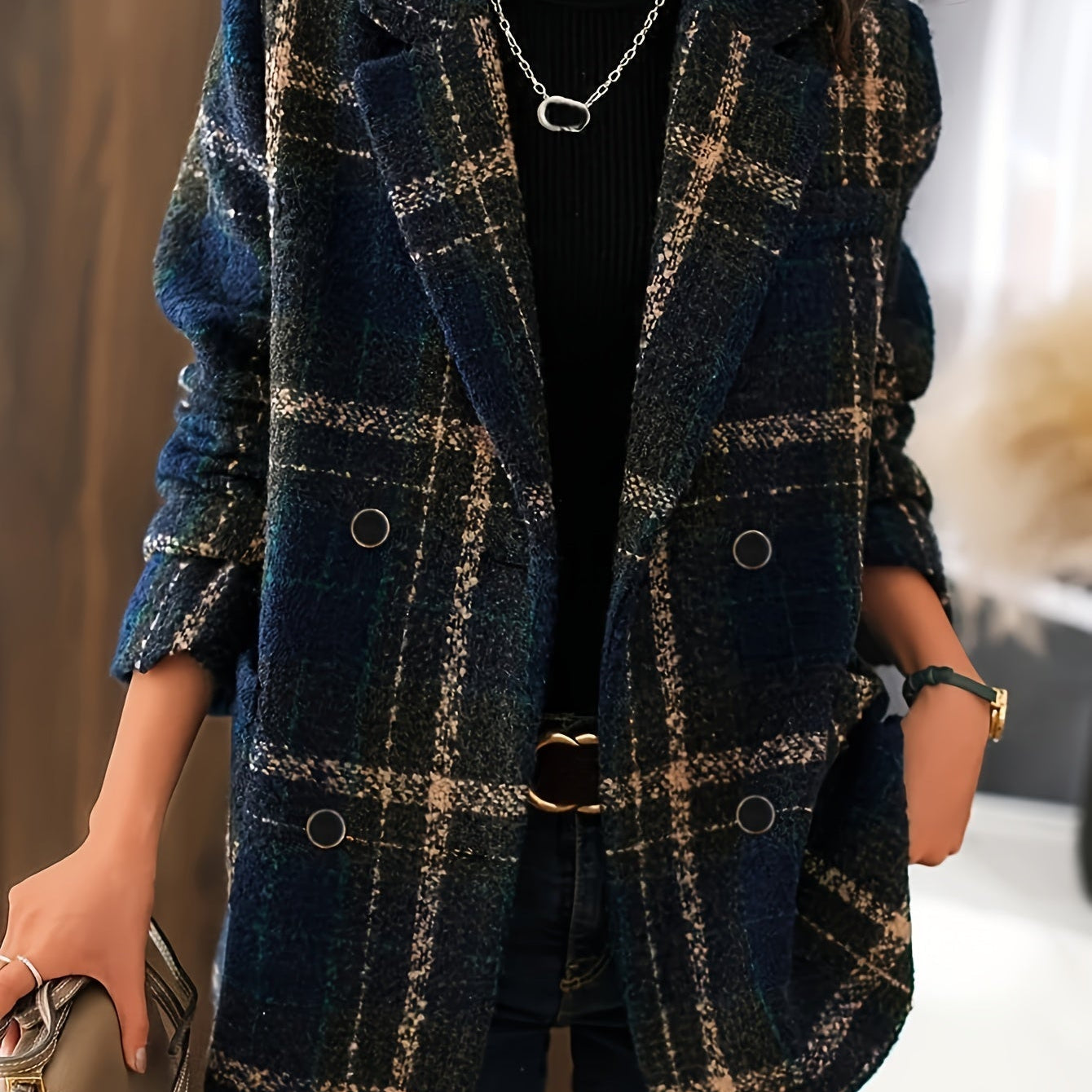 Isaline | Manteau en Laine à Carreaux Classique