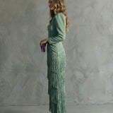 Clara | Robe midi élégante à manches frangées