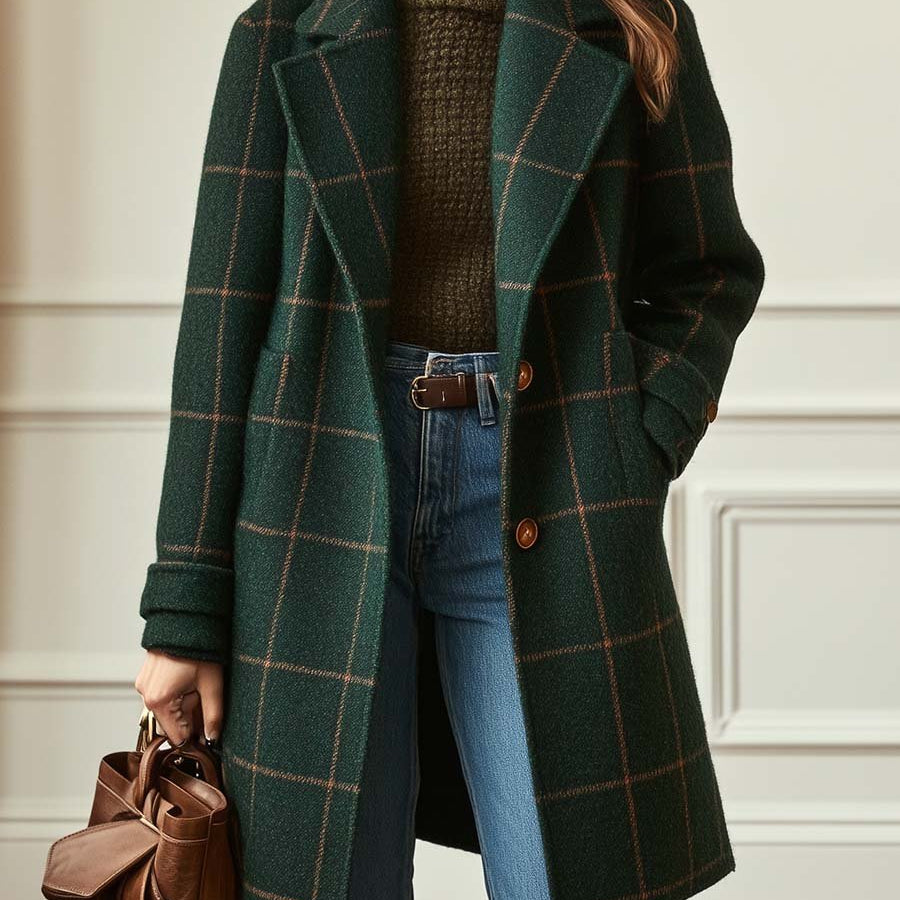 Élise | Manteau en Laine à Carreaux Classique