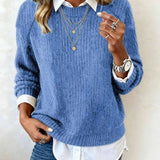Cyrielle | Pull avec col de chemise et design patchwork