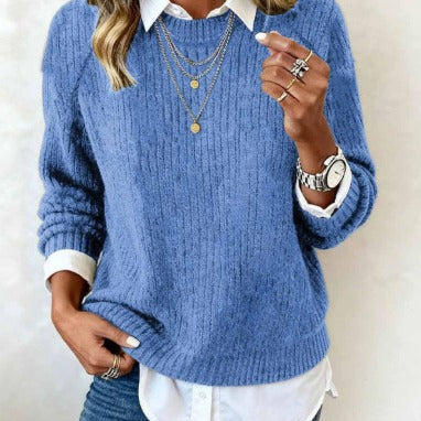 Cyrielle | Pull avec col de chemise et design patchwork